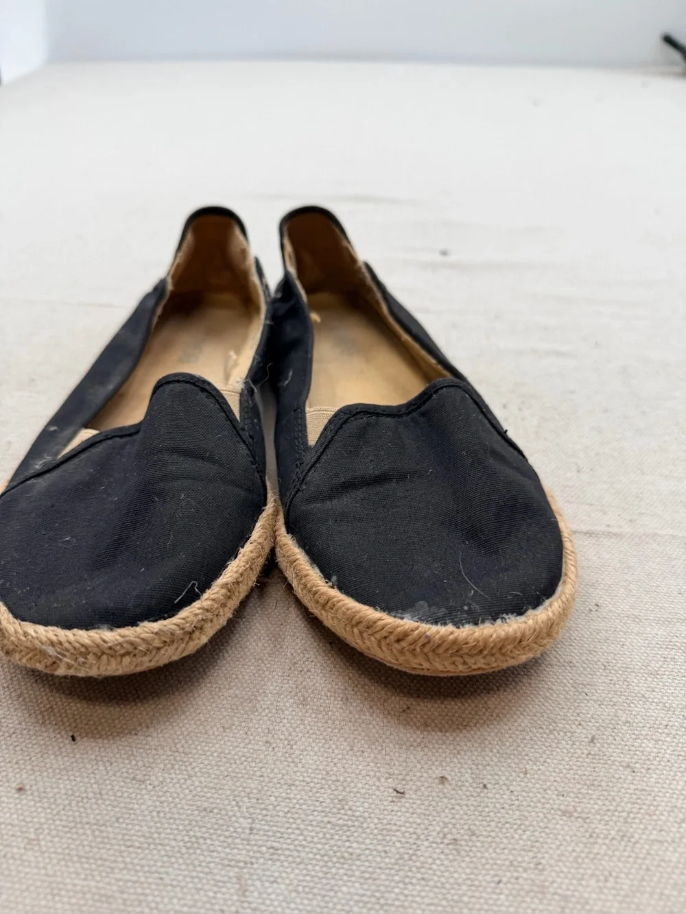 Bongo Black Canvas Espadrille Slip-On Flats with Jute Trim
